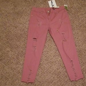 NWT Tag Blue Distressed Capris